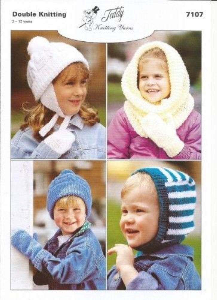 Children's Hats, Snoods, Balaclavas and Mittens Knitting Pattern - 7107