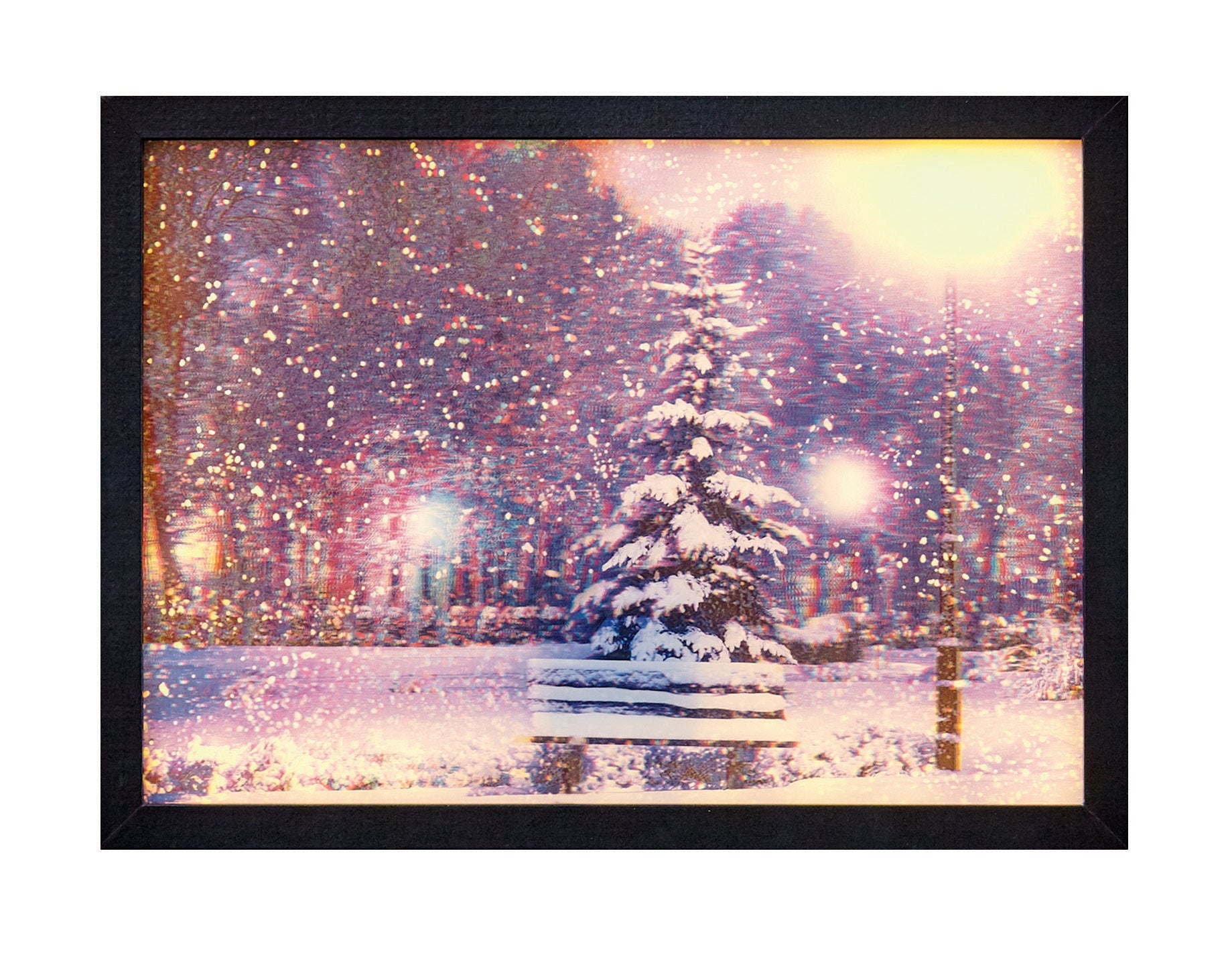 35 x 25cm Lenticular Light up Snowy Bench Picture
