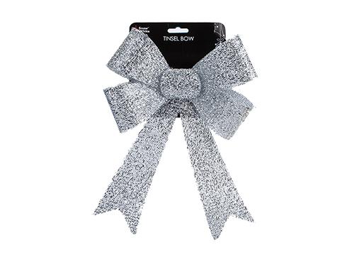 22cm Tinsel Bow - Silver