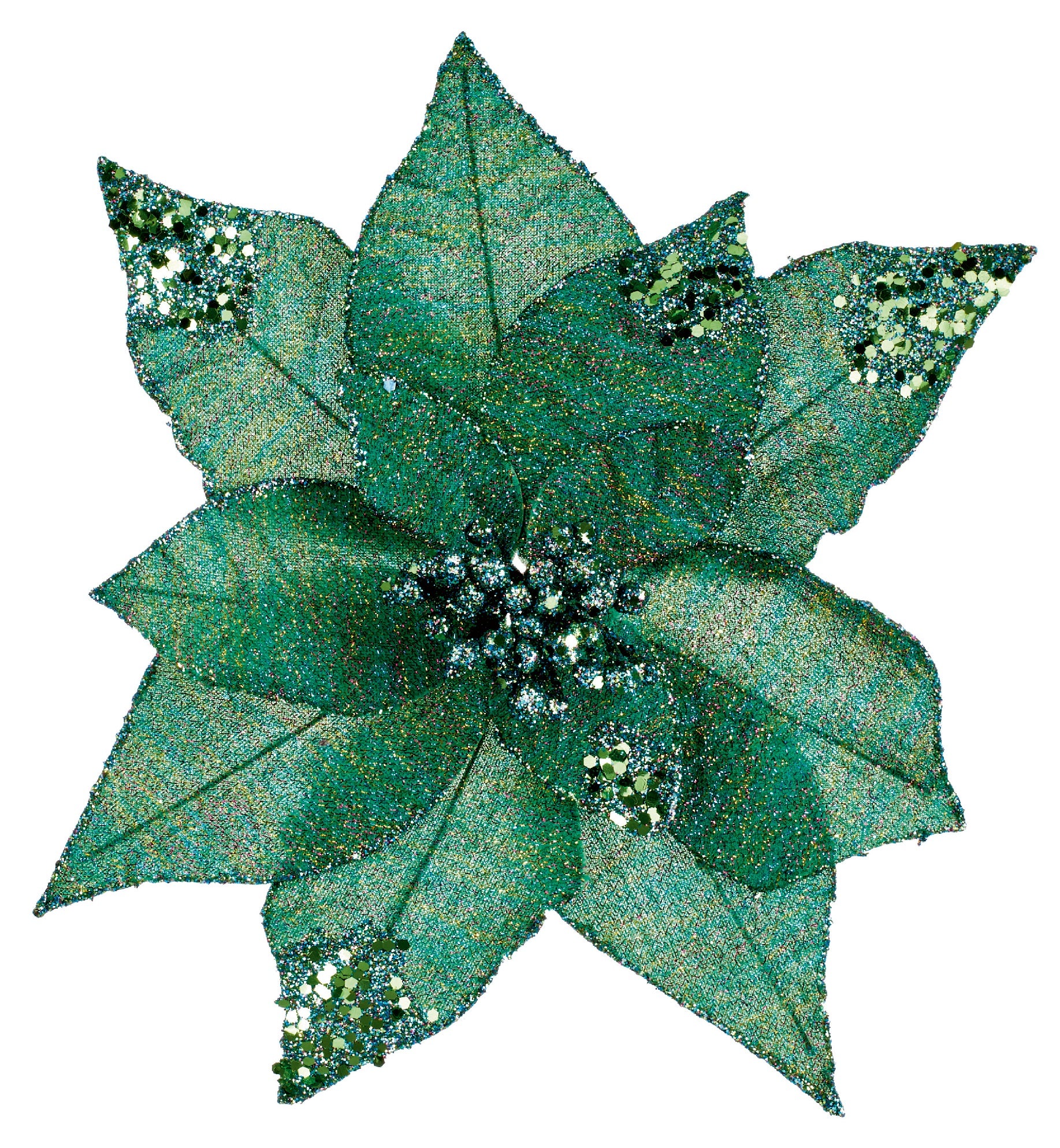 Green Glitter Poinsettia Clip