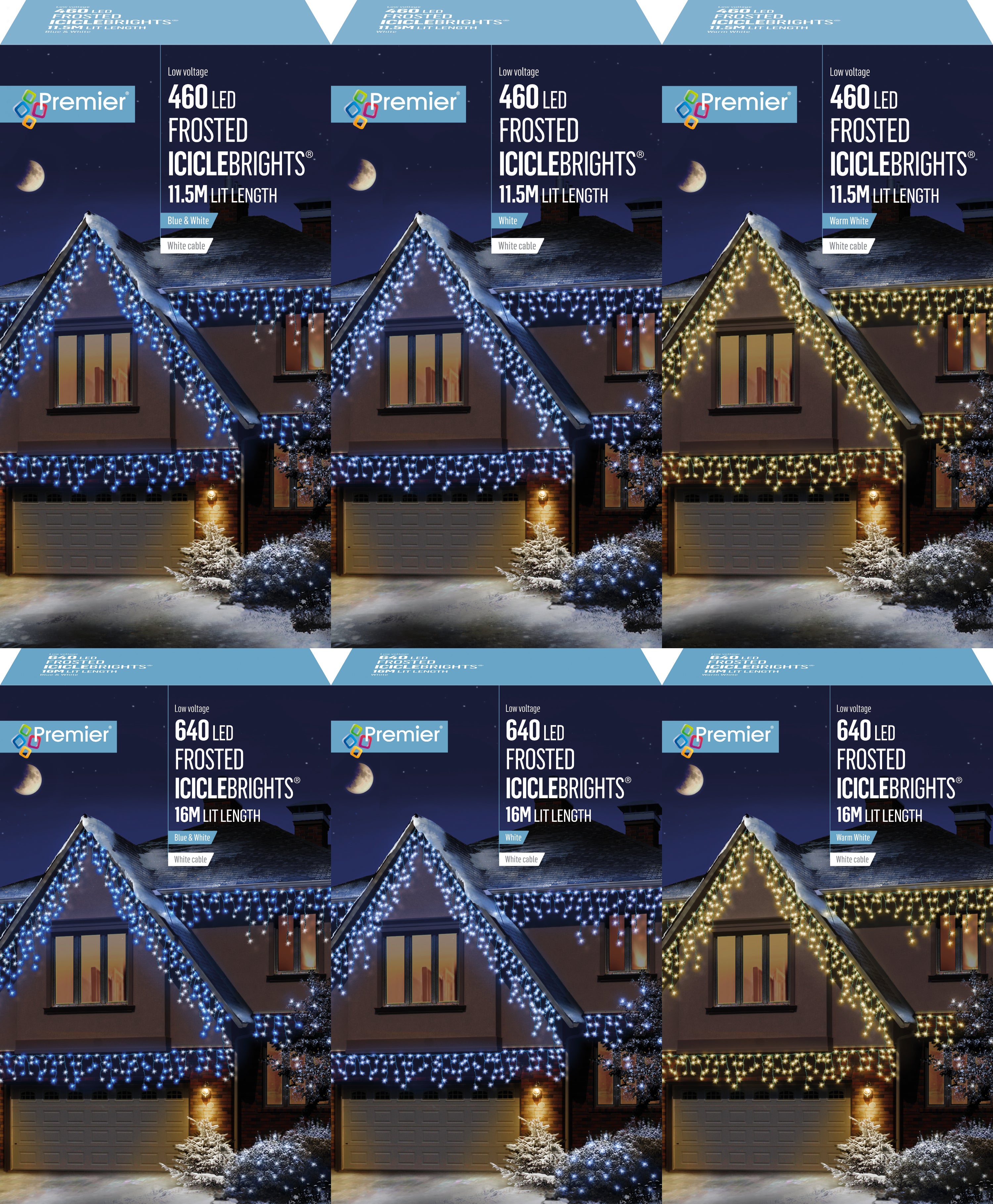 Frosted Icicle Lights - Various Sizes & Colours