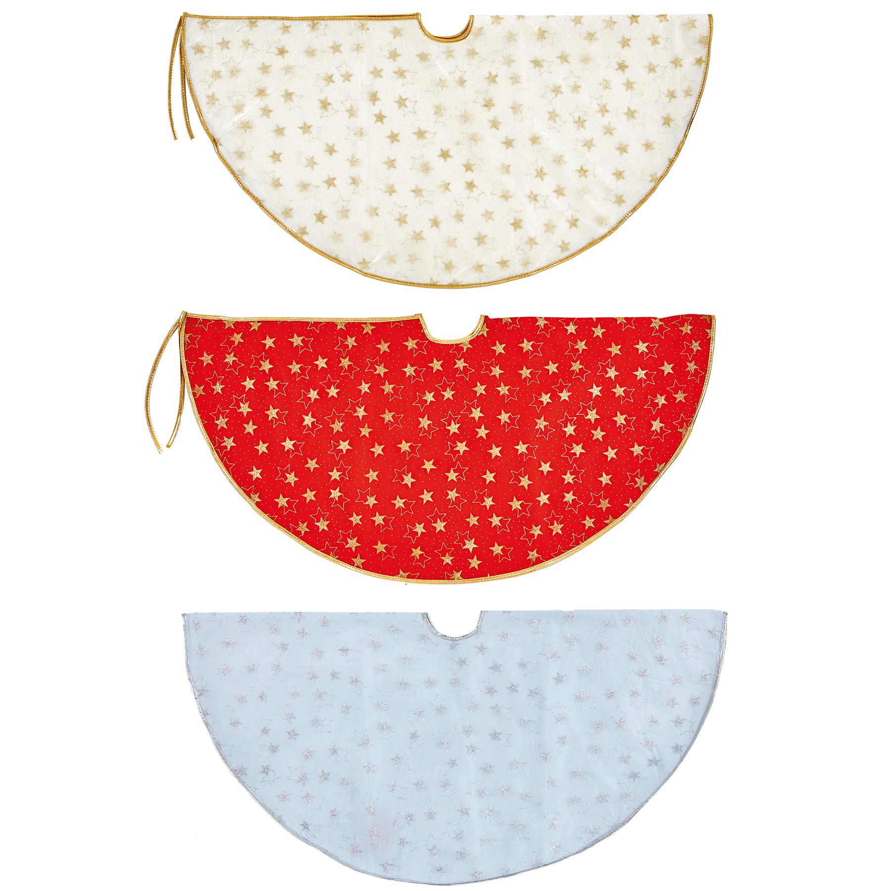 Silver Glitter Stars Christmas Tree Skirt Decoration 1 Meter