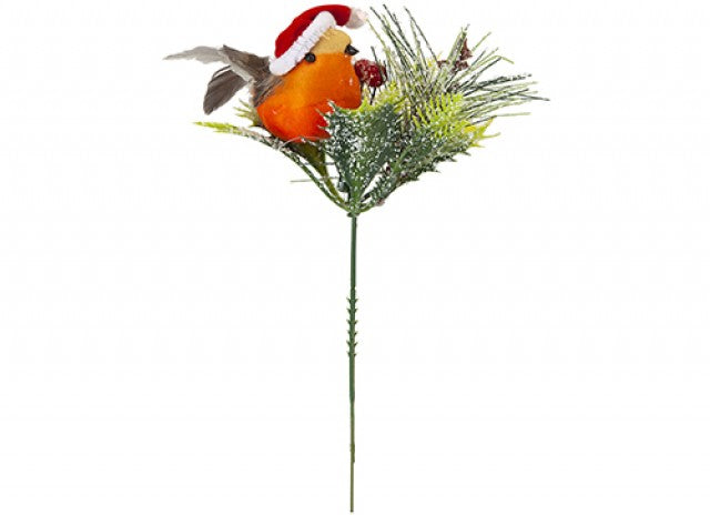 Robin with Santa hat Pick