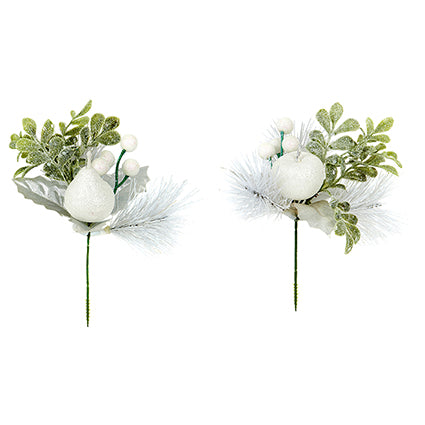 19cm White Apple and Pear Christmas Pick