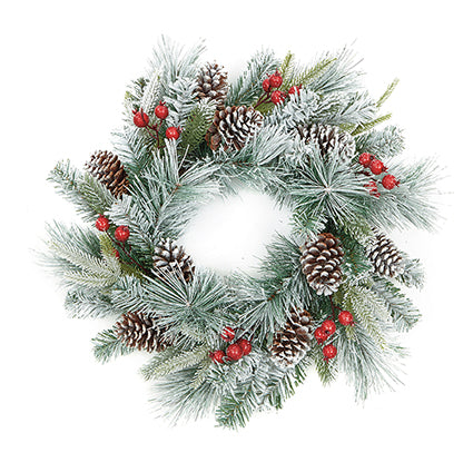 Flocked Wreath Berries  & Cones