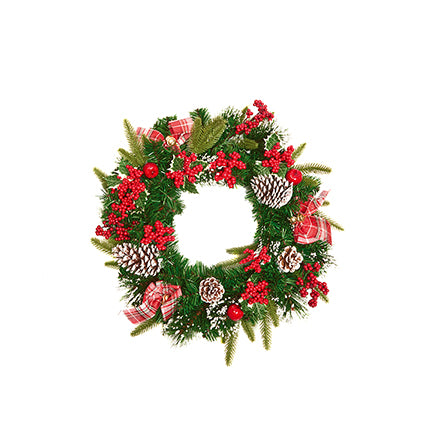 50cm Holly Ribbon Christmas Wreath