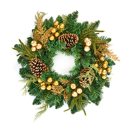 50cm Gold Leaf and Berry Christmas Wreath