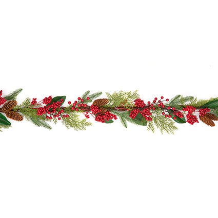 1.8m Red Berry Magnolia Leaf Garland