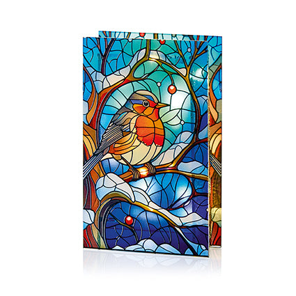 Stained Glass Robin on Bench
