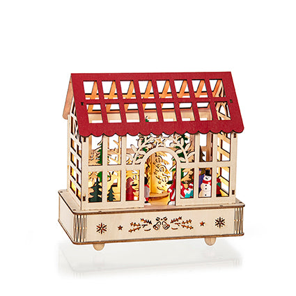 20cm Wooden Musical Glass House Design - Rotating Tree Village Scene