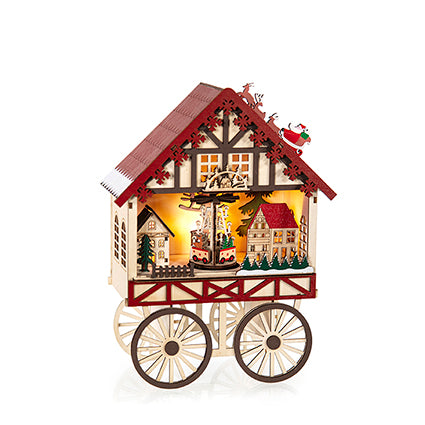 27cm B-O Lit Wooden Musical Carriage House