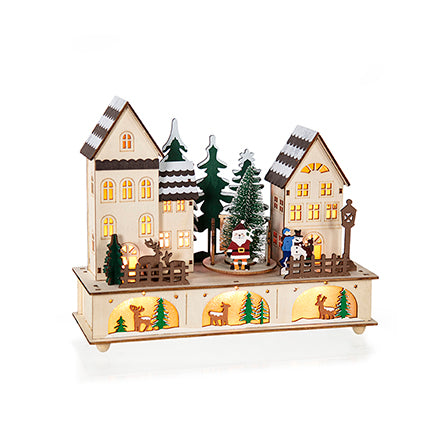 27cm B-O Wooden Musical Winter Scene with Rotating Tree