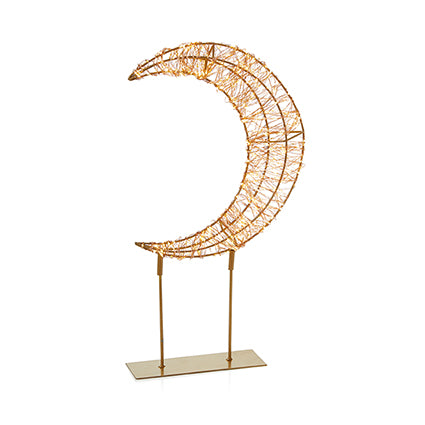 45cm Lit Rose Gold Table Top Crescent Moon 500 Warm White LED