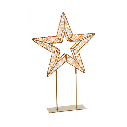 45cm LIT Rose Gold Table Top Star Warm White LEDs