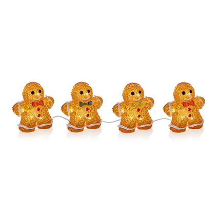 10cm 4 Acrylic Gingerbread Men with 32 White LED