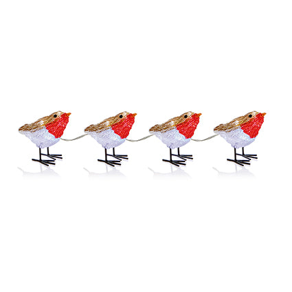 11cm Set of 4 Acrylic Robins with 32 White LED