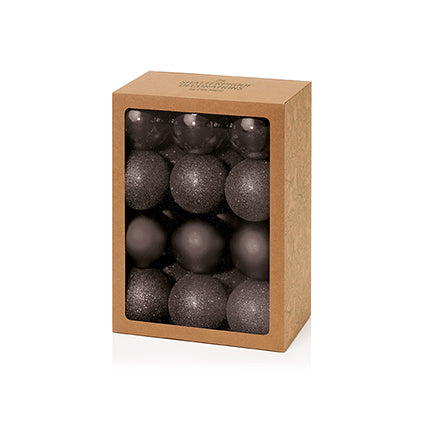 60mm 24pc Black Multi Finish Shatterproof Baubles