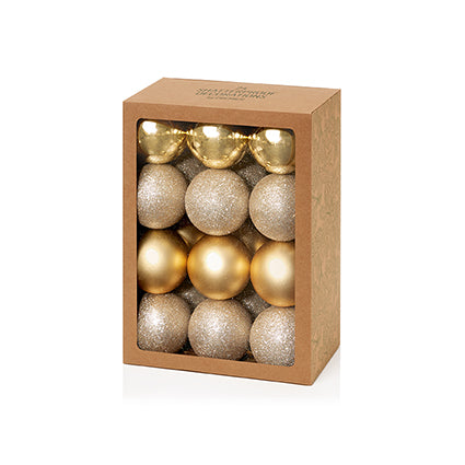 60mm 24pc Champagne Gold Multi Finish Shatterproof Baubles