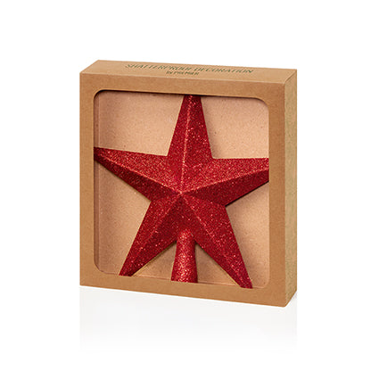 20cm Red Tree Top Star Glitter Finish