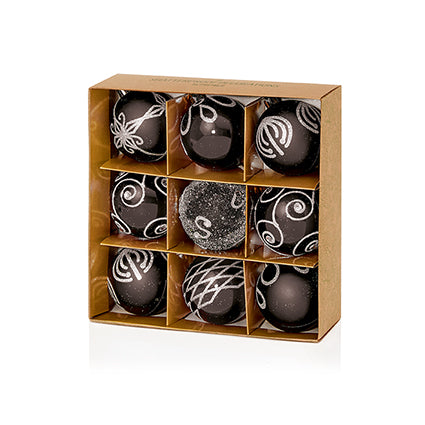 60mm 9pc Black Decorated Shatterproof Baubles