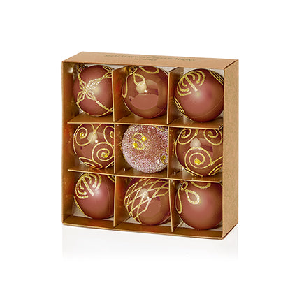 60mm 9pc Sepia Decorated Shatterproof Baubles