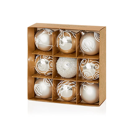 60mm 9pc Silver Decorated Shatterproof Baubles