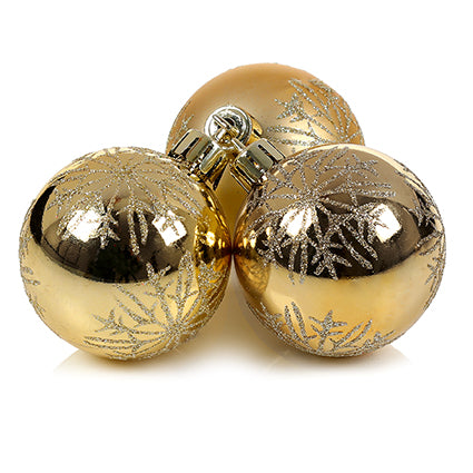 60mm 3pc Champagne Gold Snowflake Shatterproof Cluster Baubles
