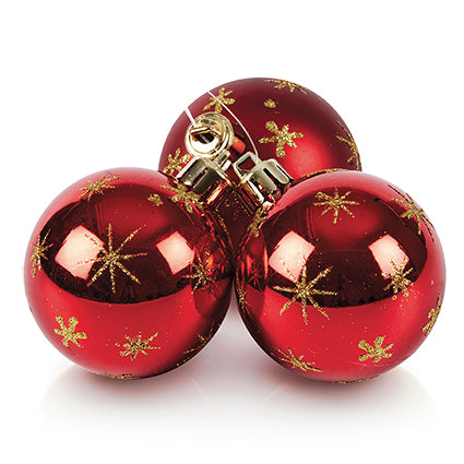 60mm 3pc Red Big Stars Shatterproof Cluster Baubles