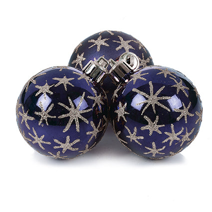 60mm 3pc Midnight Blue Multi Star Shatterproof Cluster Baubles
