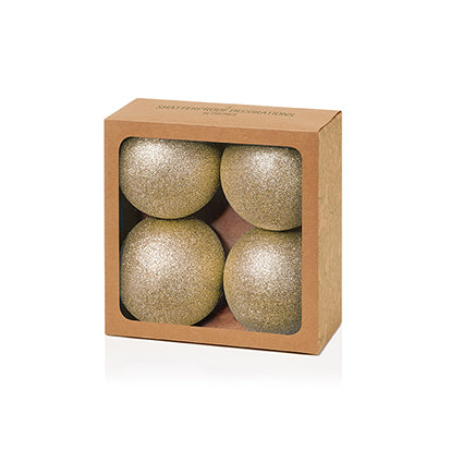100mm 4pc Champagne Gold Glitter Shatterproof Baubles