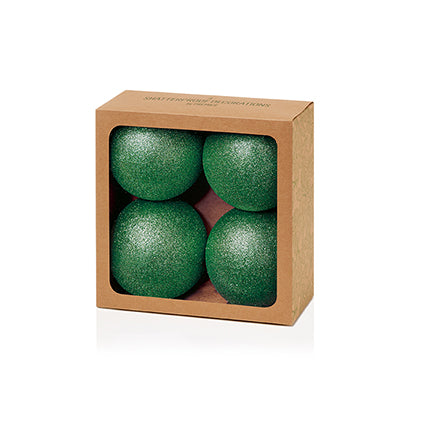 100mm 4pc Dark Green Glitter Shatterproof Baubles