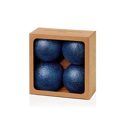 100mm 4pc Midnight Blue Glitter Shatterproof Baubles