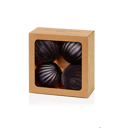 80mm 4pc Black Flock and Matt Pumpkin Shatterproof Baubles