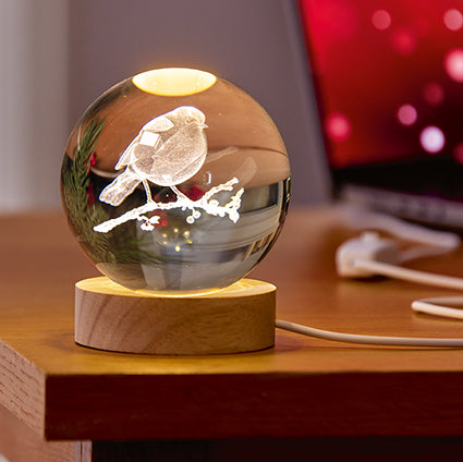 3D LIT Etched Globe Robin