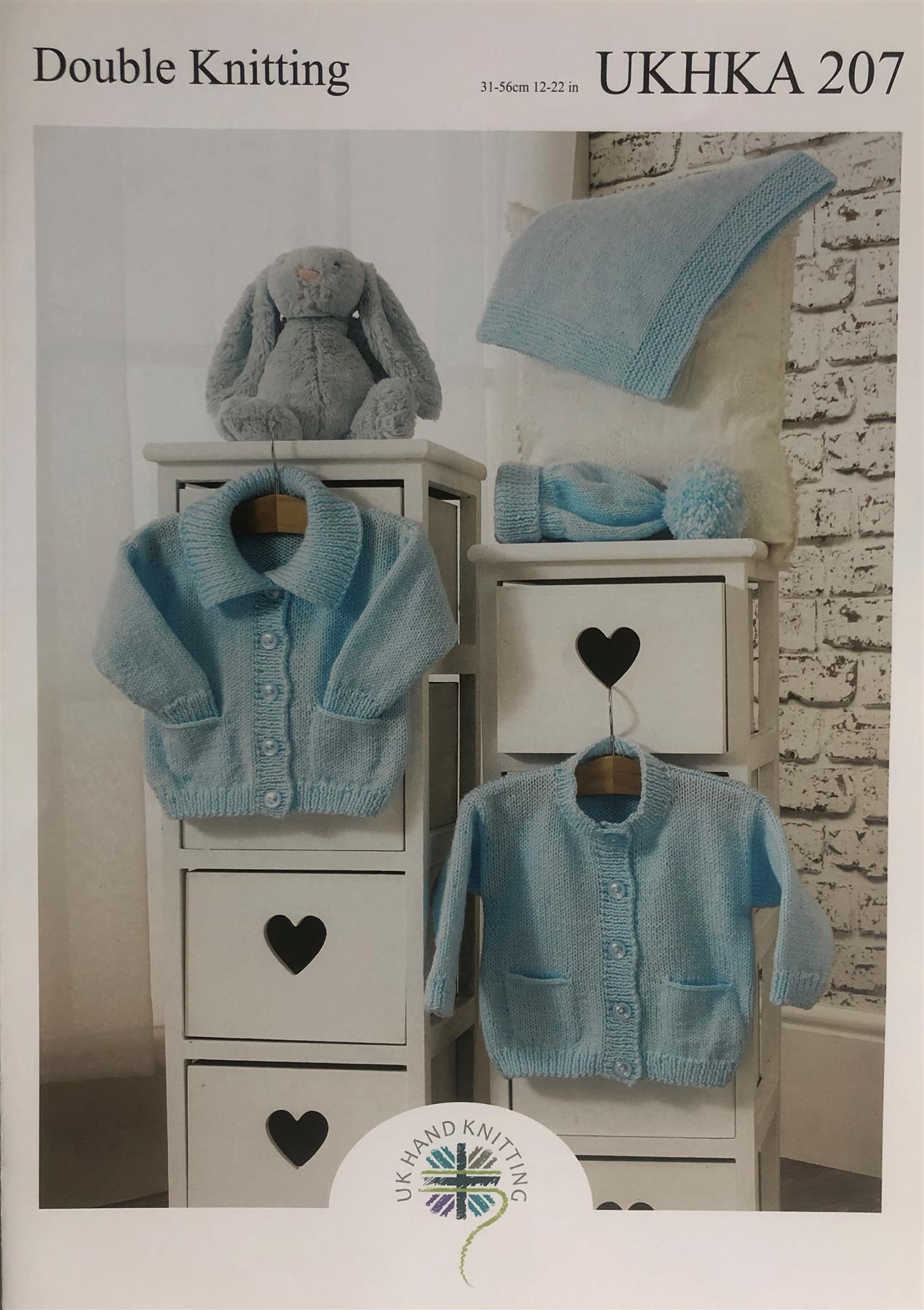 A4 Knitting Pattern for Cute Baby Blanket, Cardigan and Bobble Hat