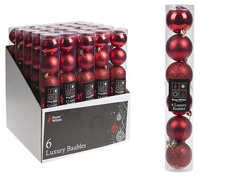Set of 5 6cm Red Baubles in Tube