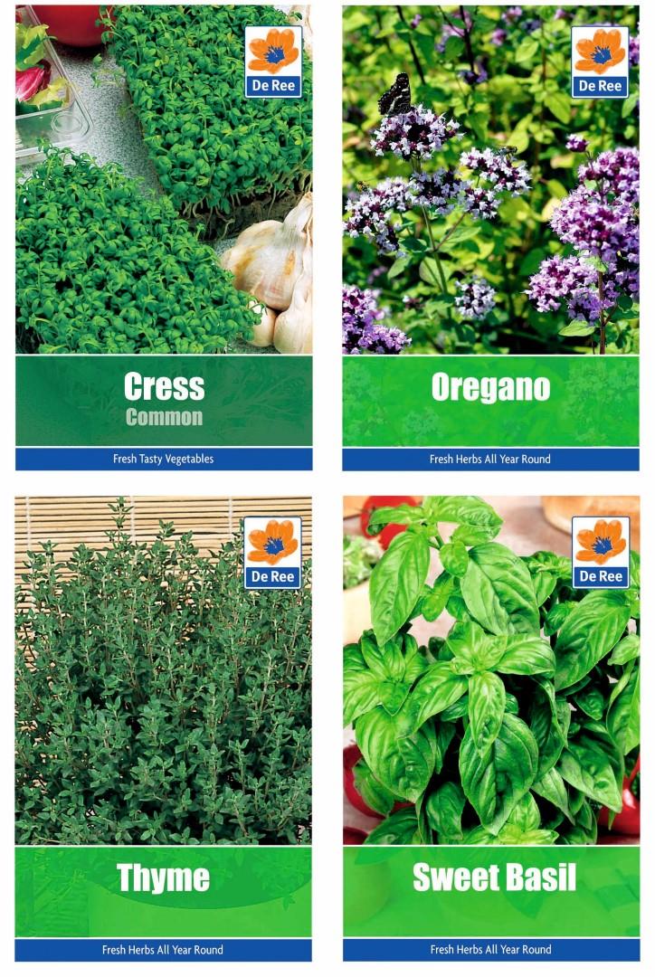 HERB COLLECTION Deluxe SEED PACKETS - CRESS, OREGANO, THYME, SWEET BASIL
