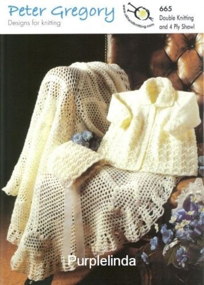 Baby Shawl, Bonnet and Jacket Knitting Pattern - 665