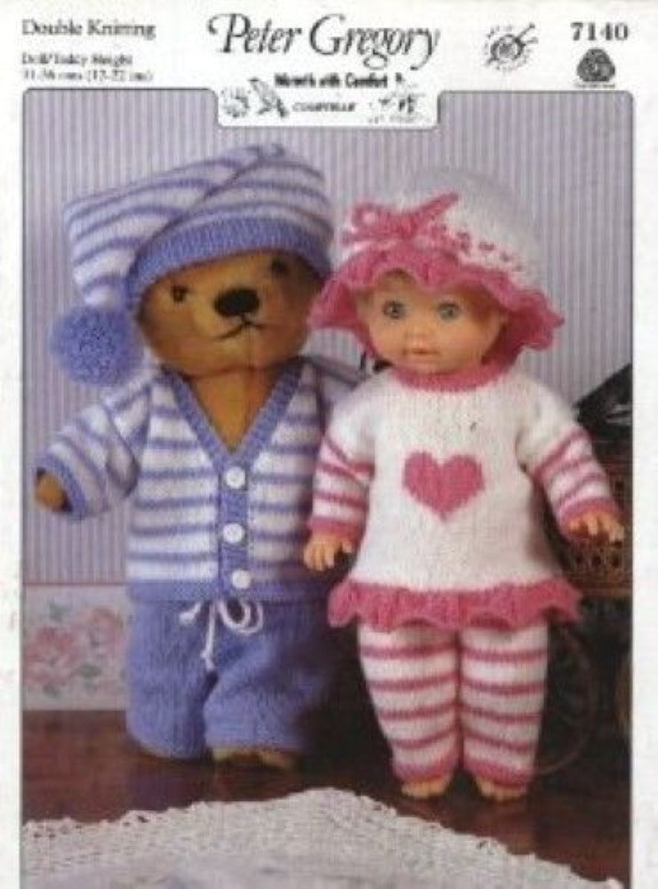 Doll and Teddy Bear Pyjama Outfits Knitting Pattern - 7140