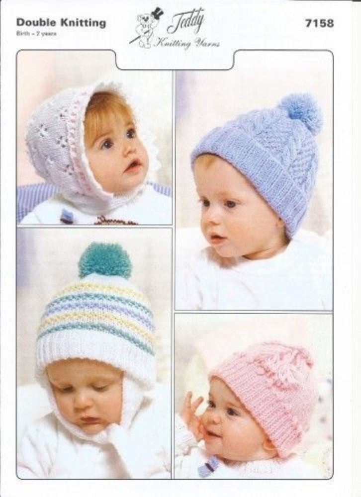 Babies Hats and Bonnets Knitting Pattern - 7158