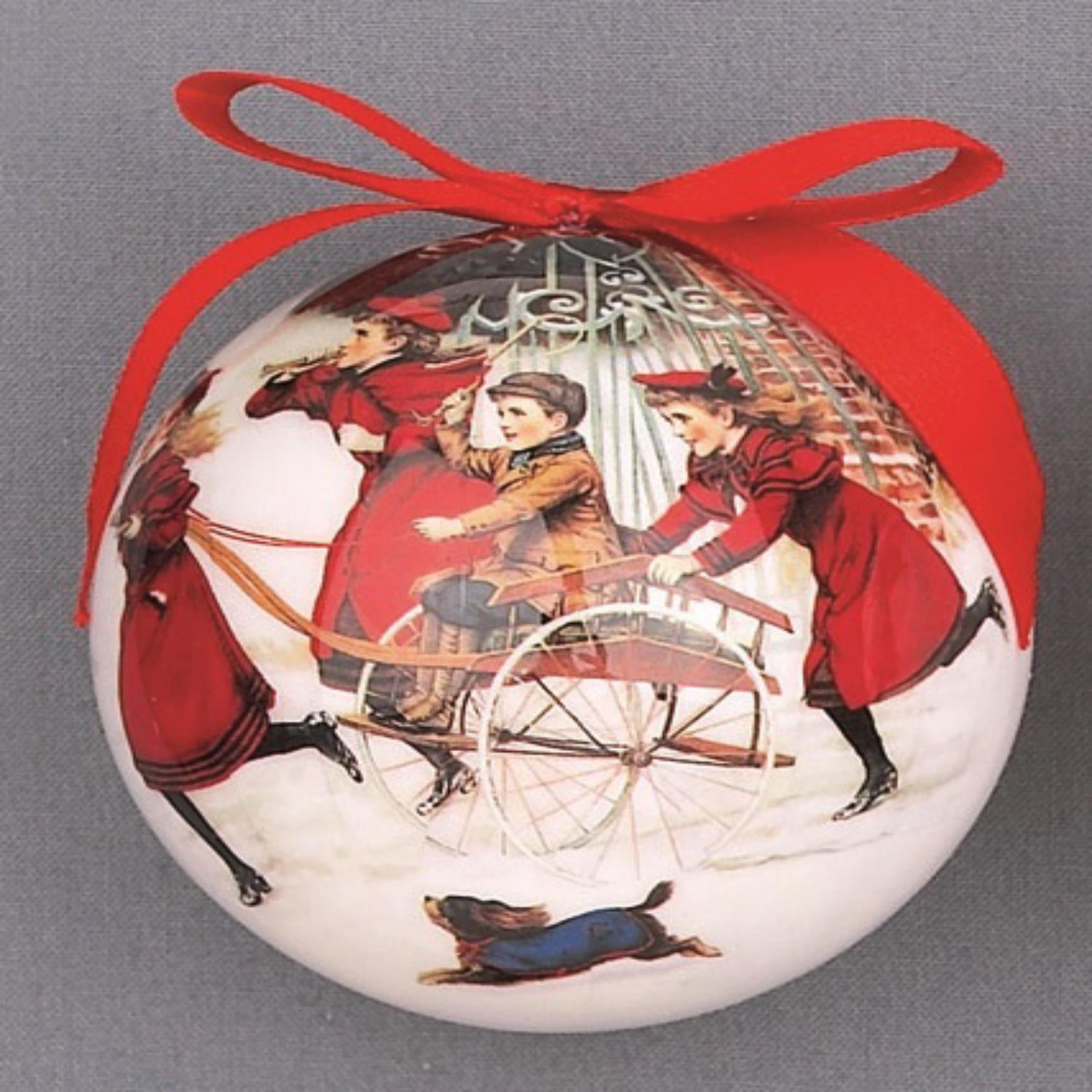 Victorian Sledgers Scene Patterened Christmas Bauble