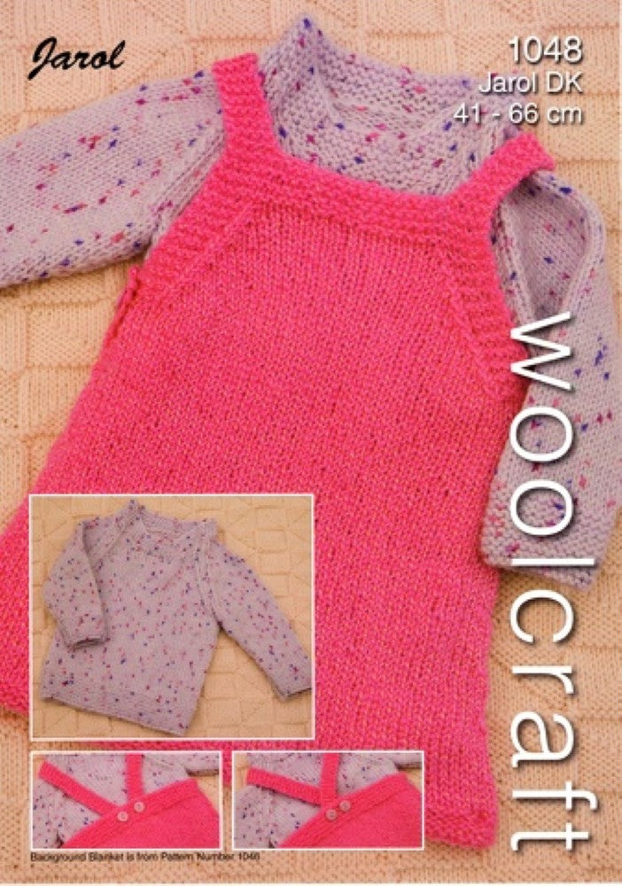 Knitting Pattern for Baby Pinafore Dress & Sweater, Pattern Number: 1048