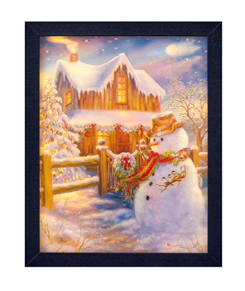25 x 20cm Lenticular Light up Snowman Cabin Picture