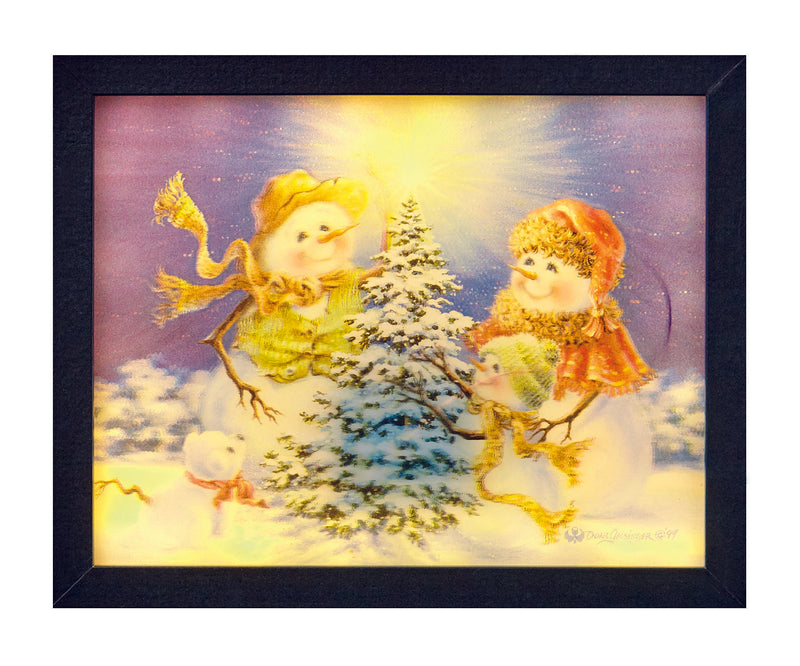 25 x 20cm Lenticular Light up Snowman Family Picture