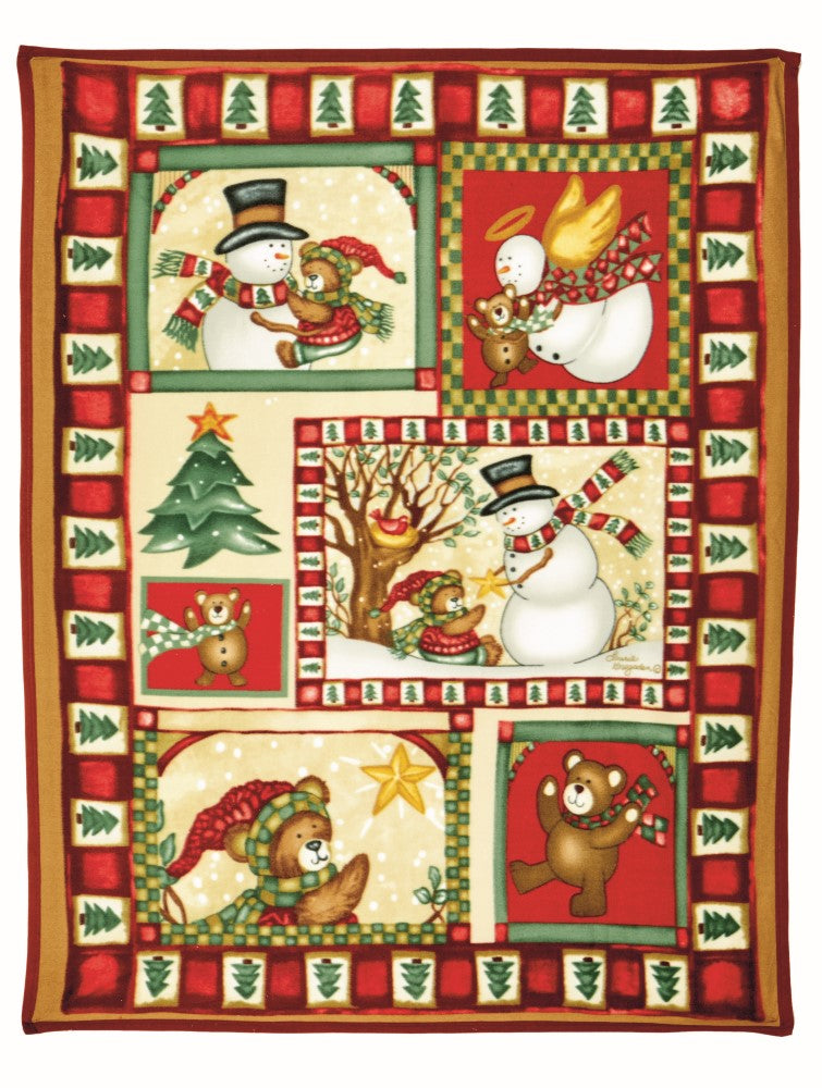 Fleece Christmas Throw - Snowman & Teddy Bear