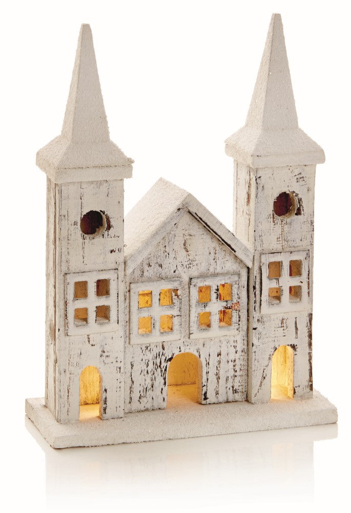 30cm White Wooden Church