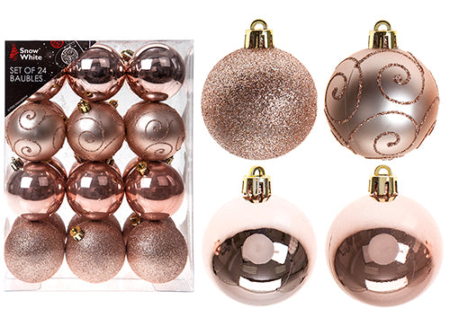 Pack of 24 Rose Gold Baubles