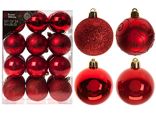 Pack of 24 Red Baubles