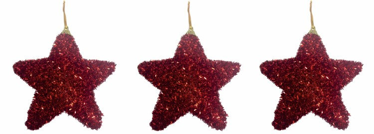 Pack of 3 Star Baubles - Red
