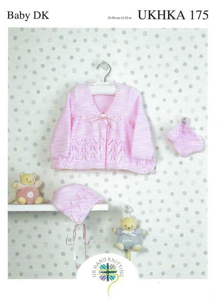 Baby Matinee Coat, Bonnet & Bootees Knitting Pattern - UKHKA175